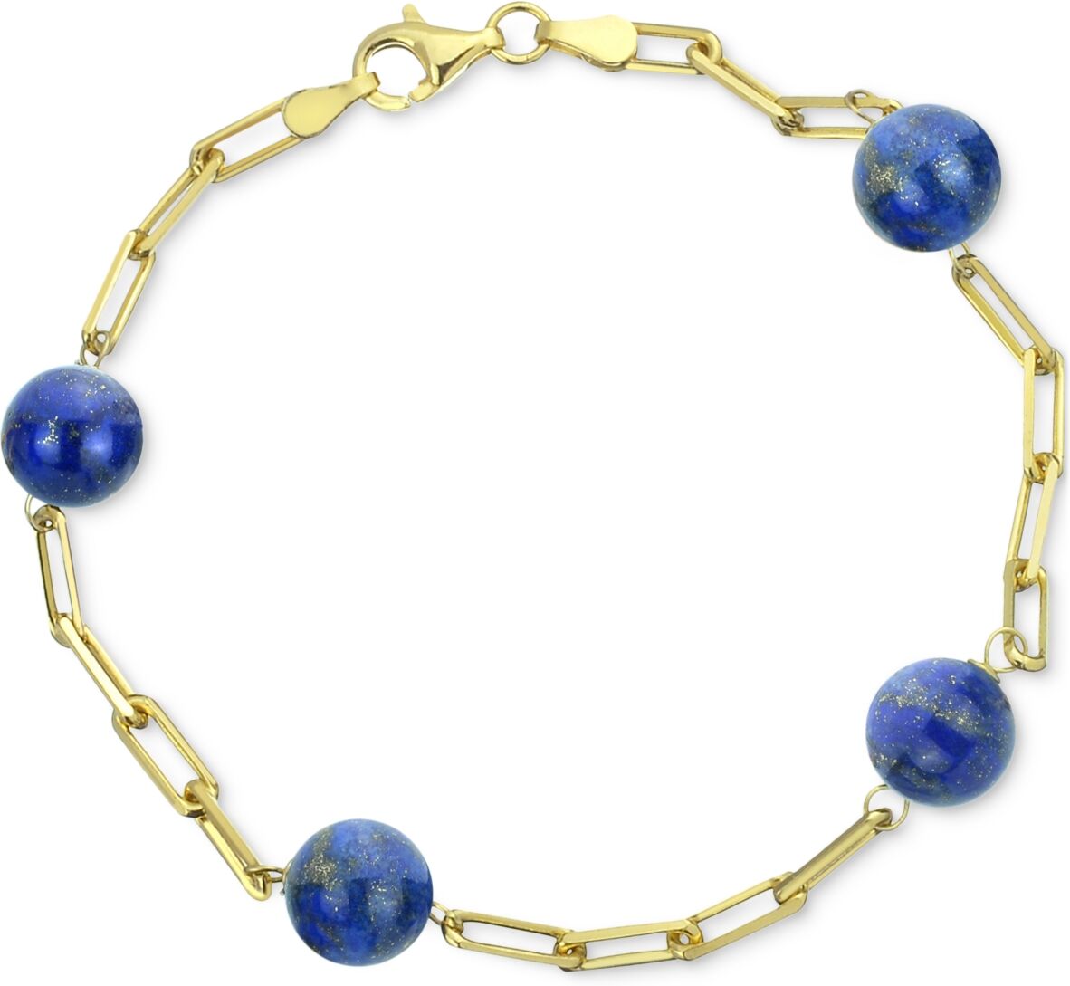 Macy's Onyx Bead Paperclip Link Bracelet in 18k Gold-Plated Sterling Silver (Also in Turquoise, Lapis Lazuli, Red Coral, & Rose Quartz) - Lapis Lazuli