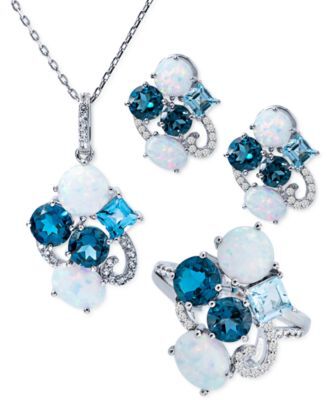 Macy's Lab Created Opal Multicolor Topaz Jewelry Collection In Sterling Silver