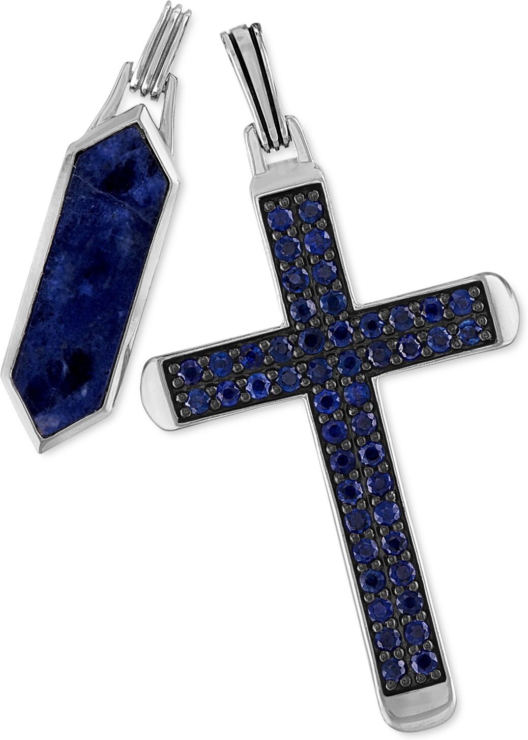 Esquire Men's Jewelry 2-Pc. Set Lapis Lazuli & Cubic Zirconia Dog Tag & Cross Pendants in Sterling Silver, Created for Macy's - Lapis Lazuli