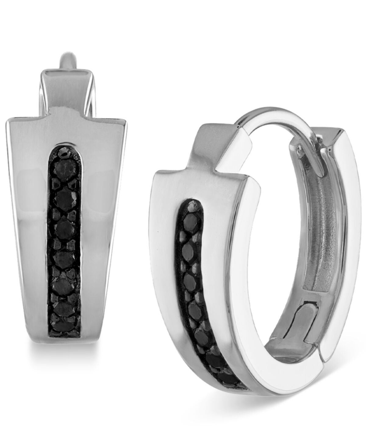 Bulova Men's Icon Black Diamond (1/6 ct. t.w.) Hoop Earrings in Sterling Silver - Na