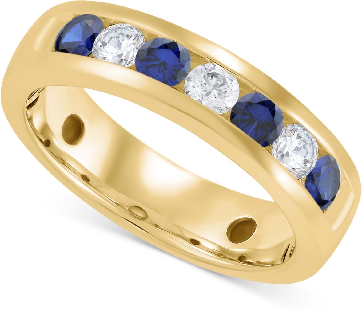 Grown With Love Men's Lab Grown Sapphire (1-1/6 ct. t.w.) & Lab Grown Diamond (3/4 ct. t.w.) Channel Band in 10k Gold - Yellow Gold