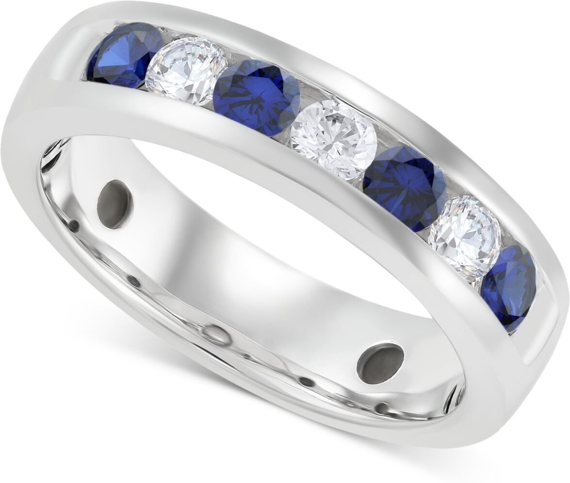 Grown With Love Men's Lab Grown Sapphire (1-1/6 ct. t.w.) & Lab Grown Diamond (3/4 ct. t.w.) Channel Band in 10k Gold - White Gold