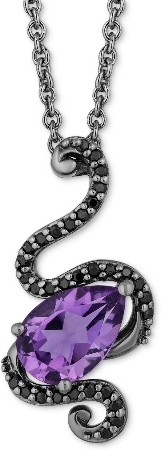 Disney Enchanted Disney Fine Jewelry Amethyst (1-1/10 ct. t.w.) & Black Diamond (1/6 ct. t.w.) Ursula Tentacle Pendant Necklace in Black Rhodium-Plated Sterl