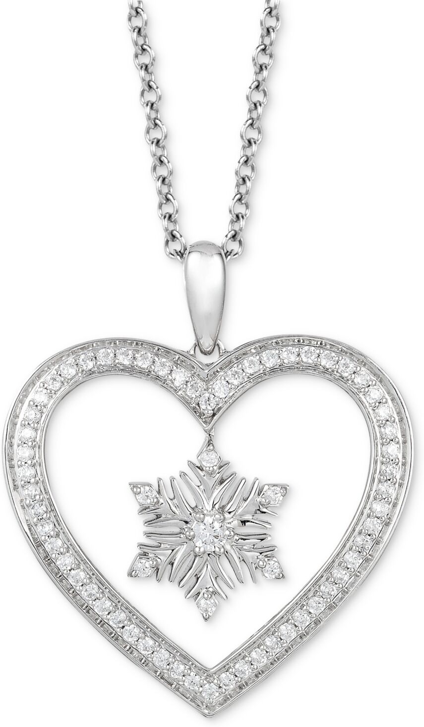 Disney Enchanted Disney Fine Jewelry Diamond Elsa Snowflake Heart Pendant Necklace (1/5 ct. t.w.) in Sterling Silver, 16