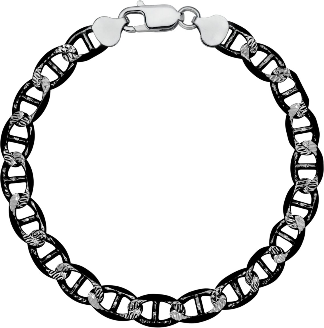 Macy's Men's Mariner Link Chain Bracelet in Sterling Silver & Black Rhodium-Plate - Silver