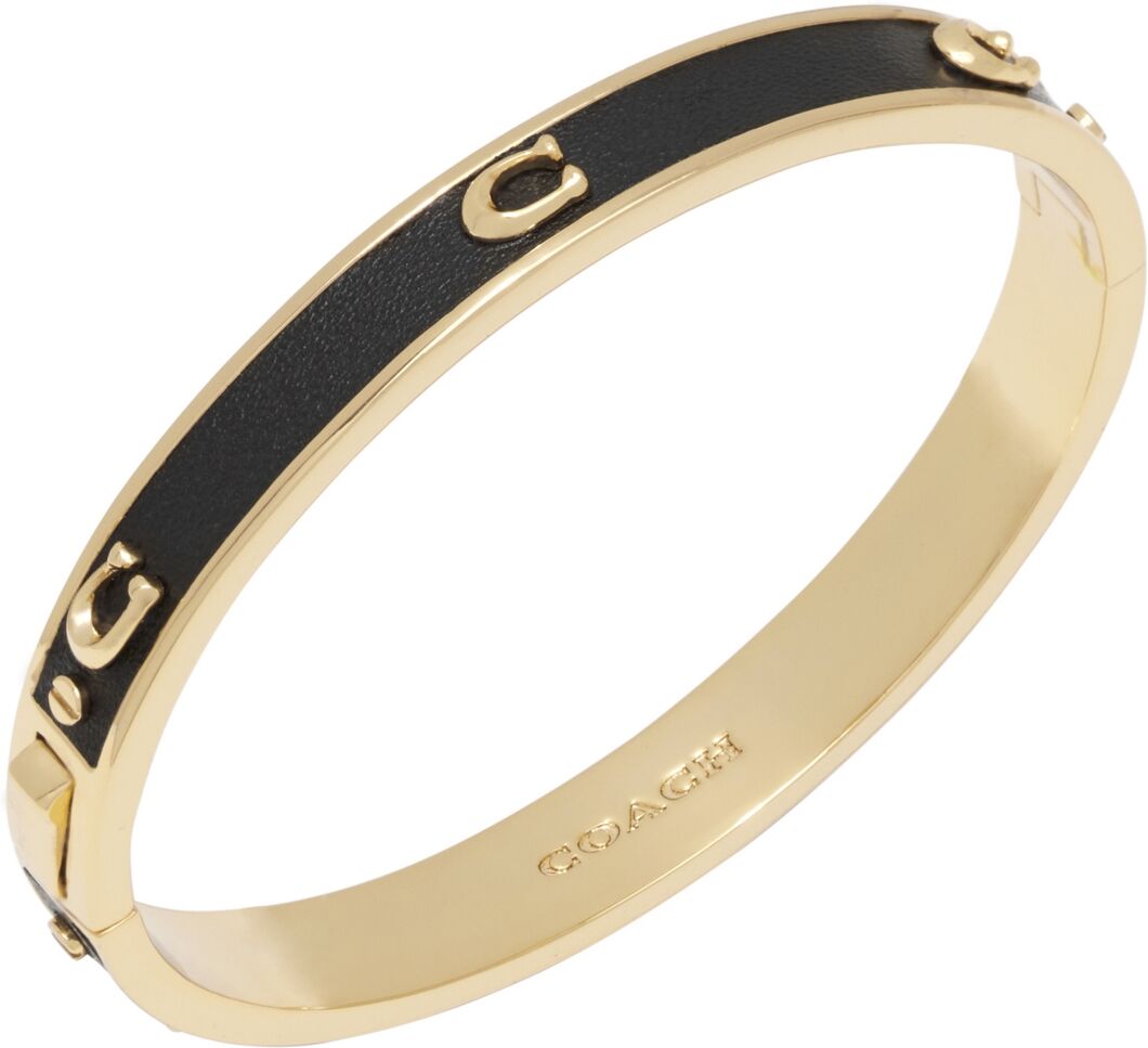 Coach Black Signature Sculpted C Leather Bangle Bracelet - Black, Gold