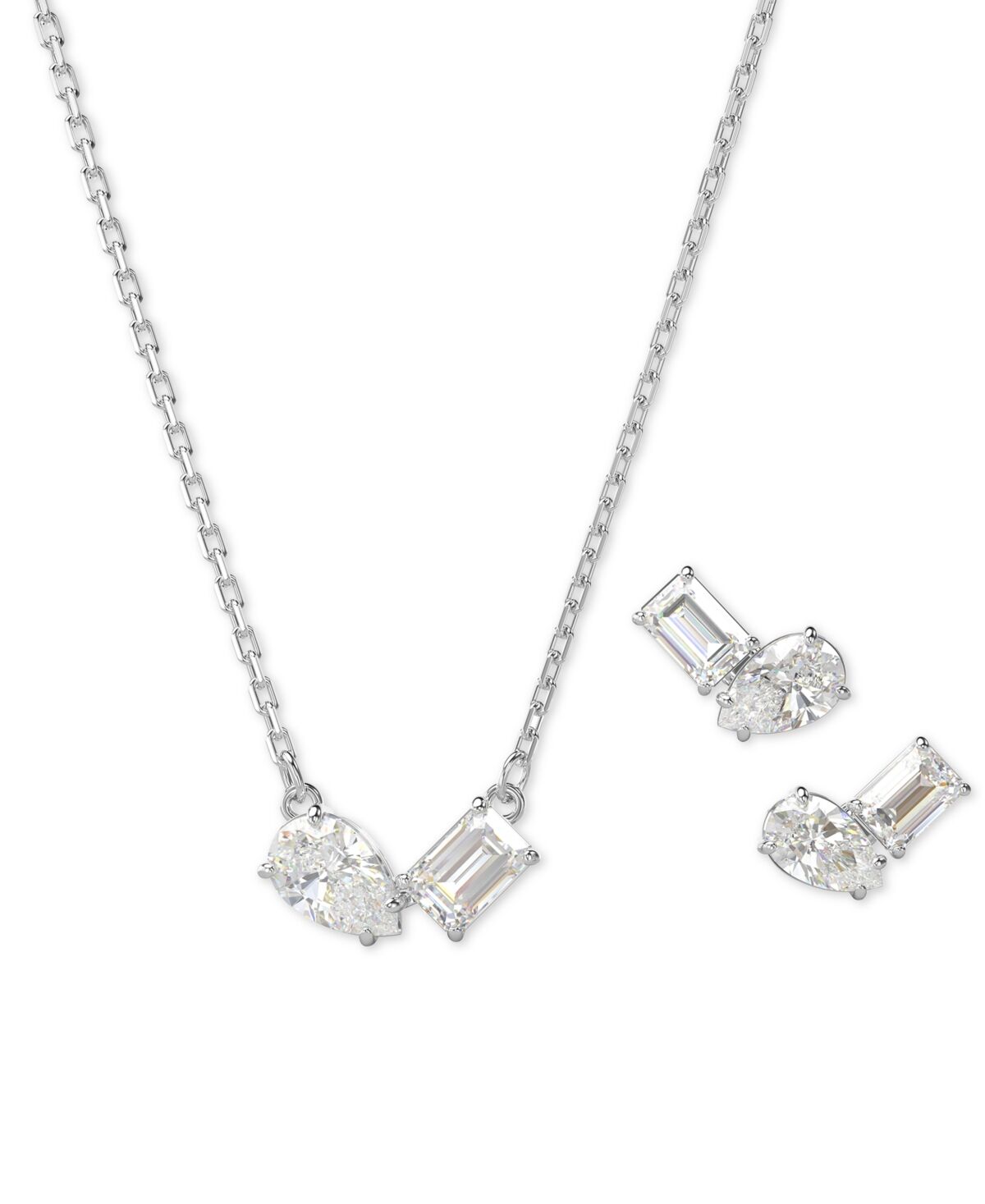 Swarovski Rhodium-Plated Mixed Crystal Pendant Necklace & Stud Earrings Set - Silver
