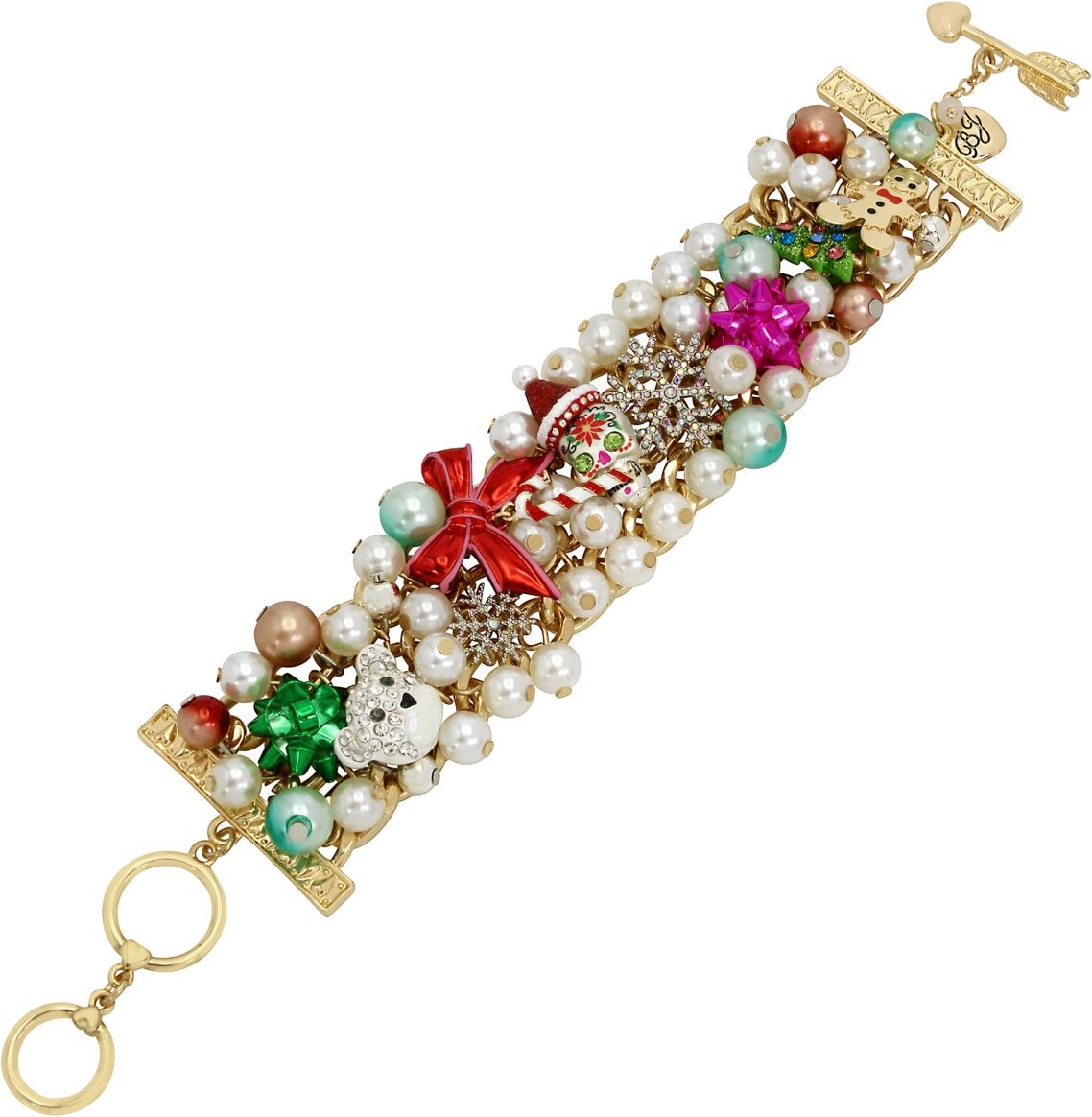 Betsey Johnson Faux Stone Christmas Imitation Pearl Statement Bracelet - Multi