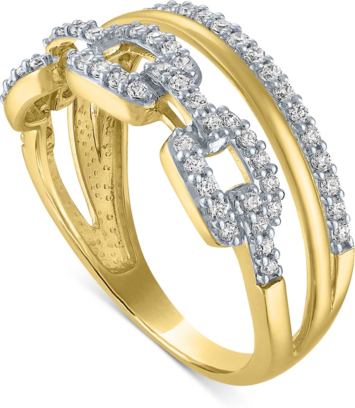 Macy's Diamond Double Row Chain Link Statement Ring (3/8 ct. t.w.) in 14k Gold-Plated Sterling Silver - Gold-Plated Sterling Silver