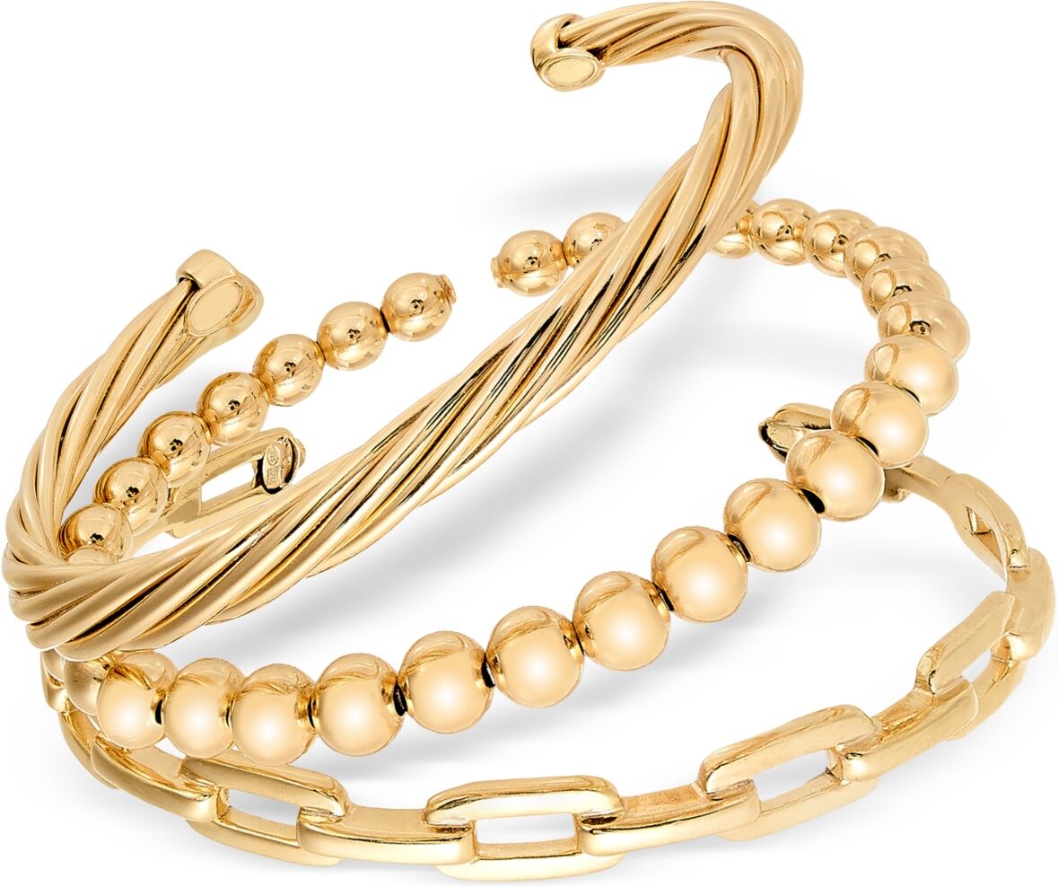 Macy's 3-Pc. Set Beaded, Torchon & Paperclip Cuff Bangle Bracelets in 14k Gold-Plated Sterling Silver - Gold Over Silver