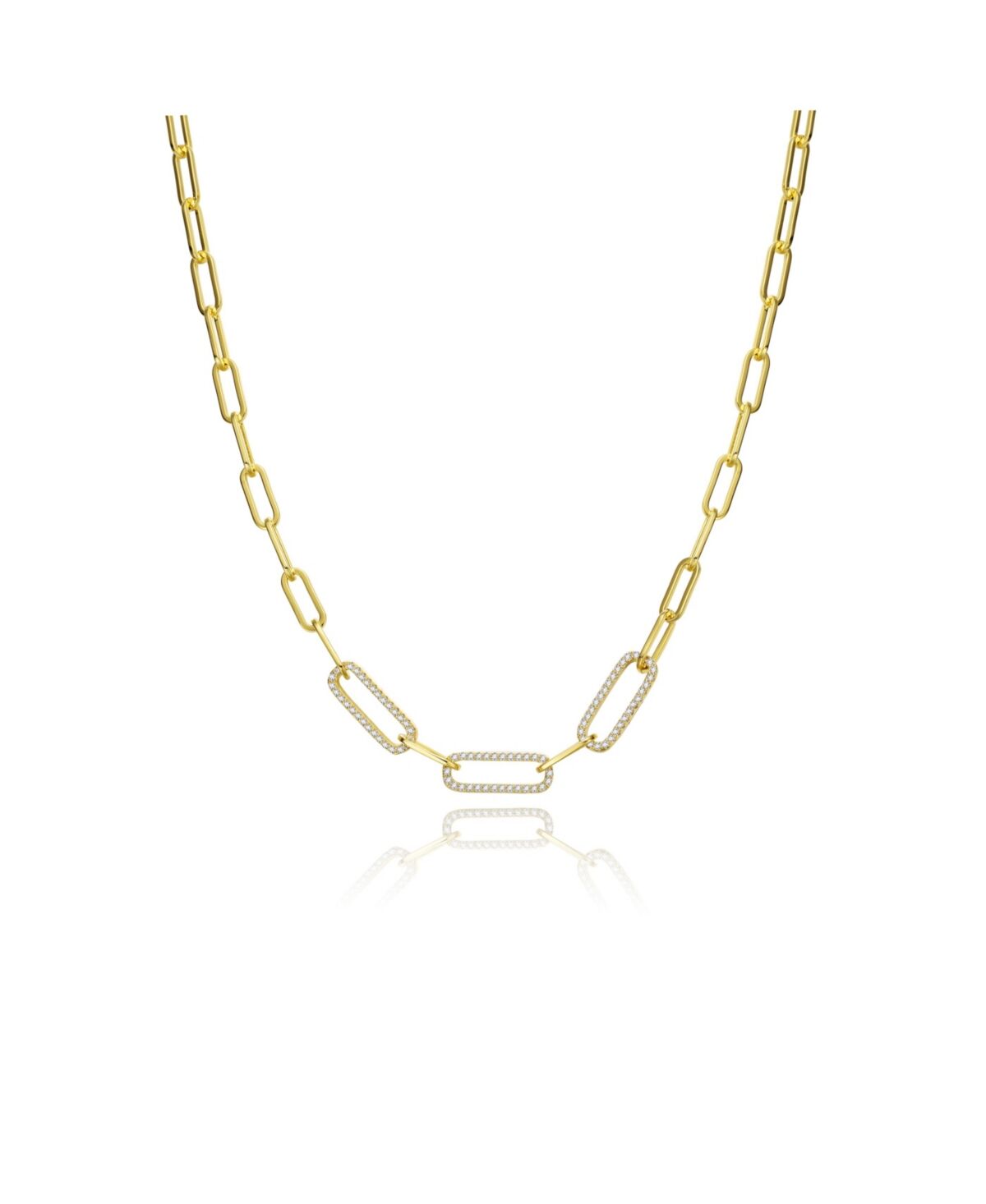 Rachel Glauber GiGiGirl Teens/Young Adults 14k Yellow Gold Plated With Cubic Zirconia Elongated Cable Link Chain Necklace - Gold