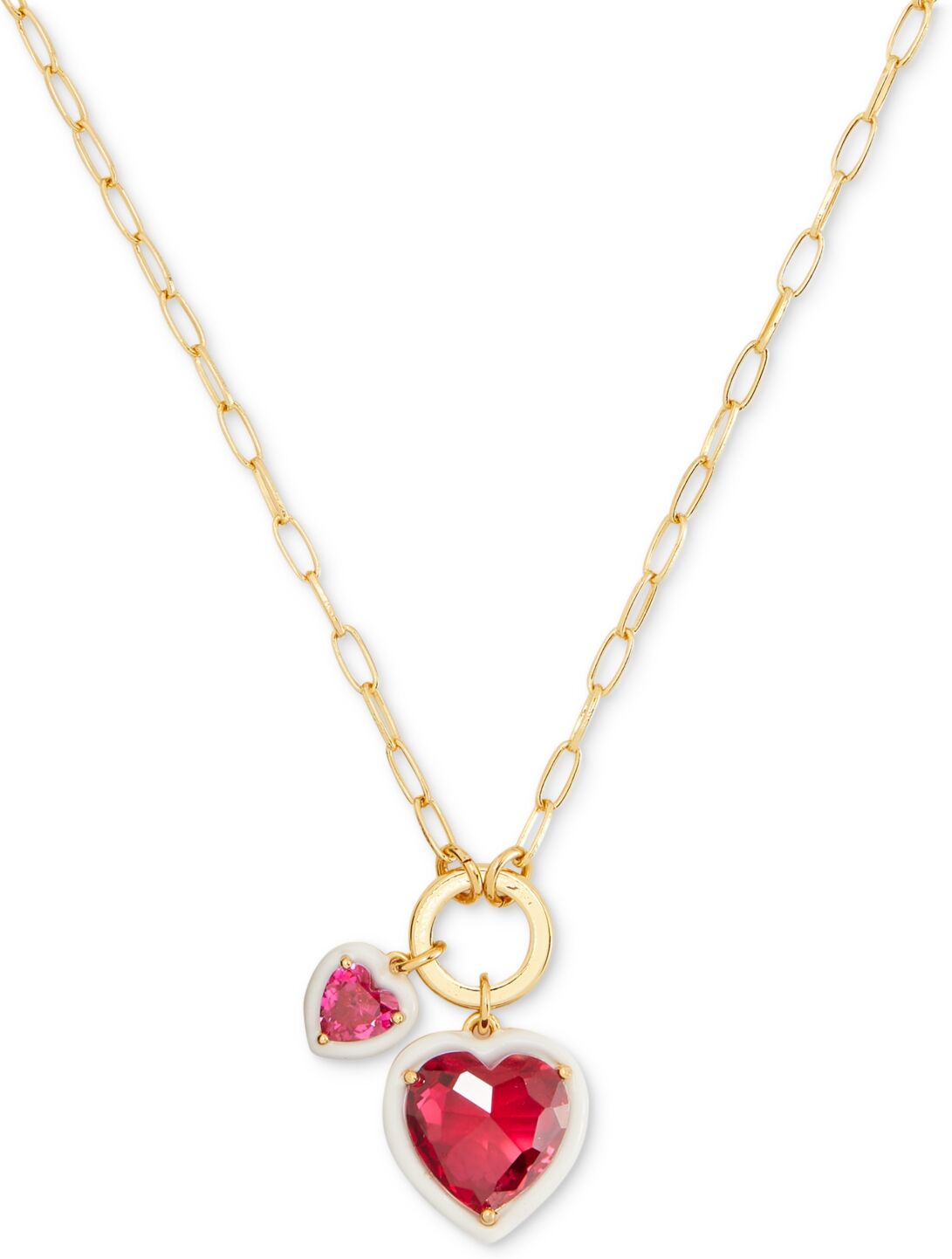 Kate Spade New York Gold-Tone White-Framed Red Crystal Heart Multi-Charm Pendant Necklace, 16