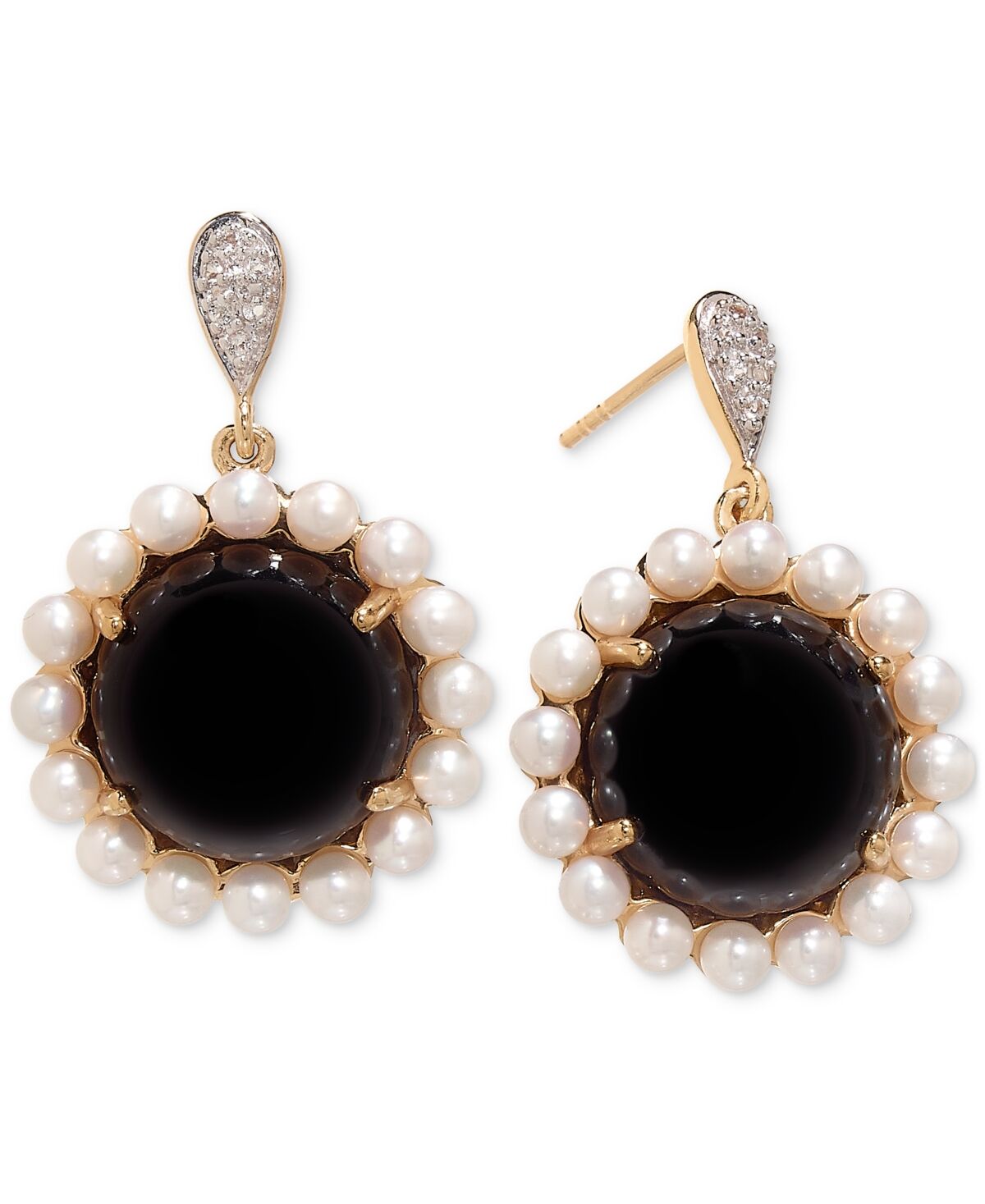 Macy's Onyx, Freshwater Pearl (3mm) & White Topaz (1/20 ct. t.w.) Drop Earrings in 14k Gold-Plated Sterling Silver - Onyx