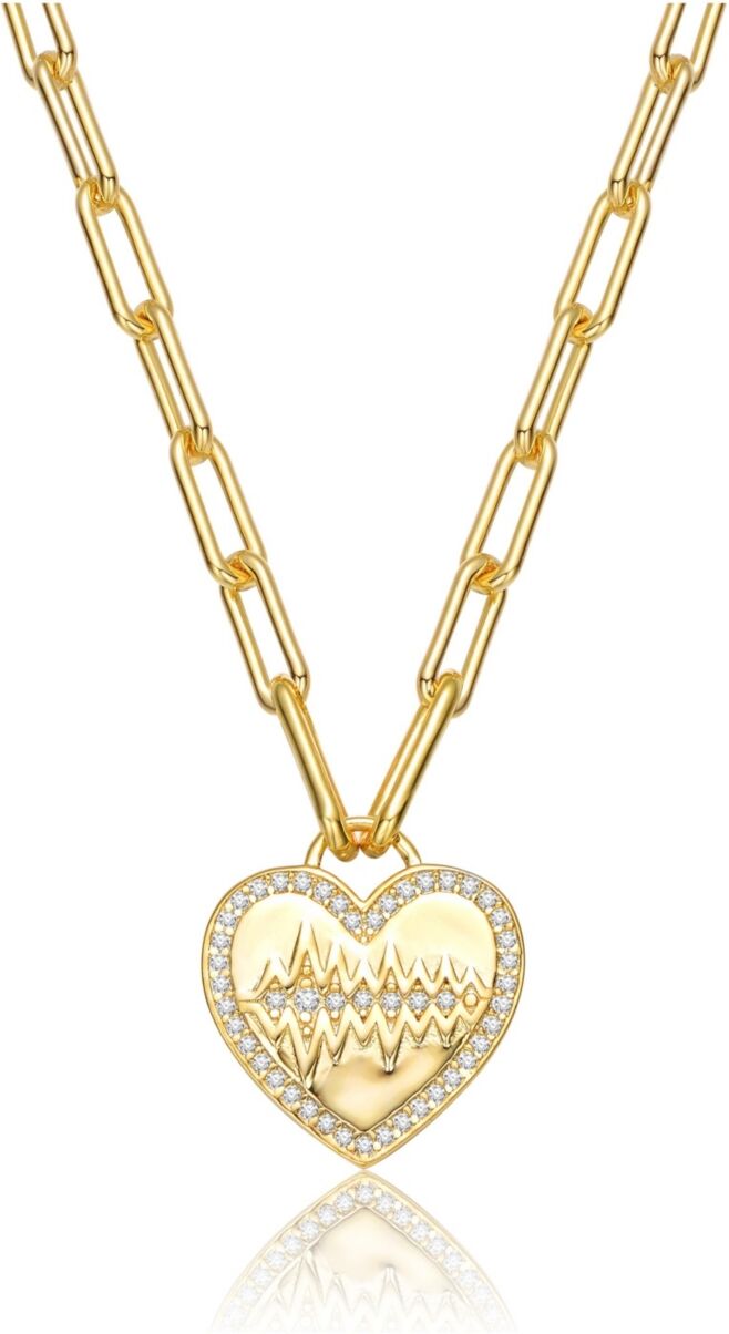 GiGiGirl Chic Teens/Young Adults 14K Gold Plated Cubic Zirconia Heart Charm Necklace - Gold