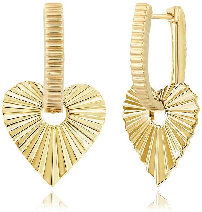 Alev Jewelry Danglig Fluted Heart Earrings - Gold