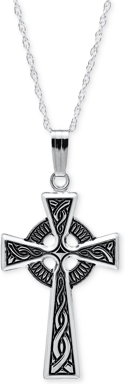 Macy's Embossed Celtic Cross Pendant Necklace with Antique Finish in Sterling Silver - Silver