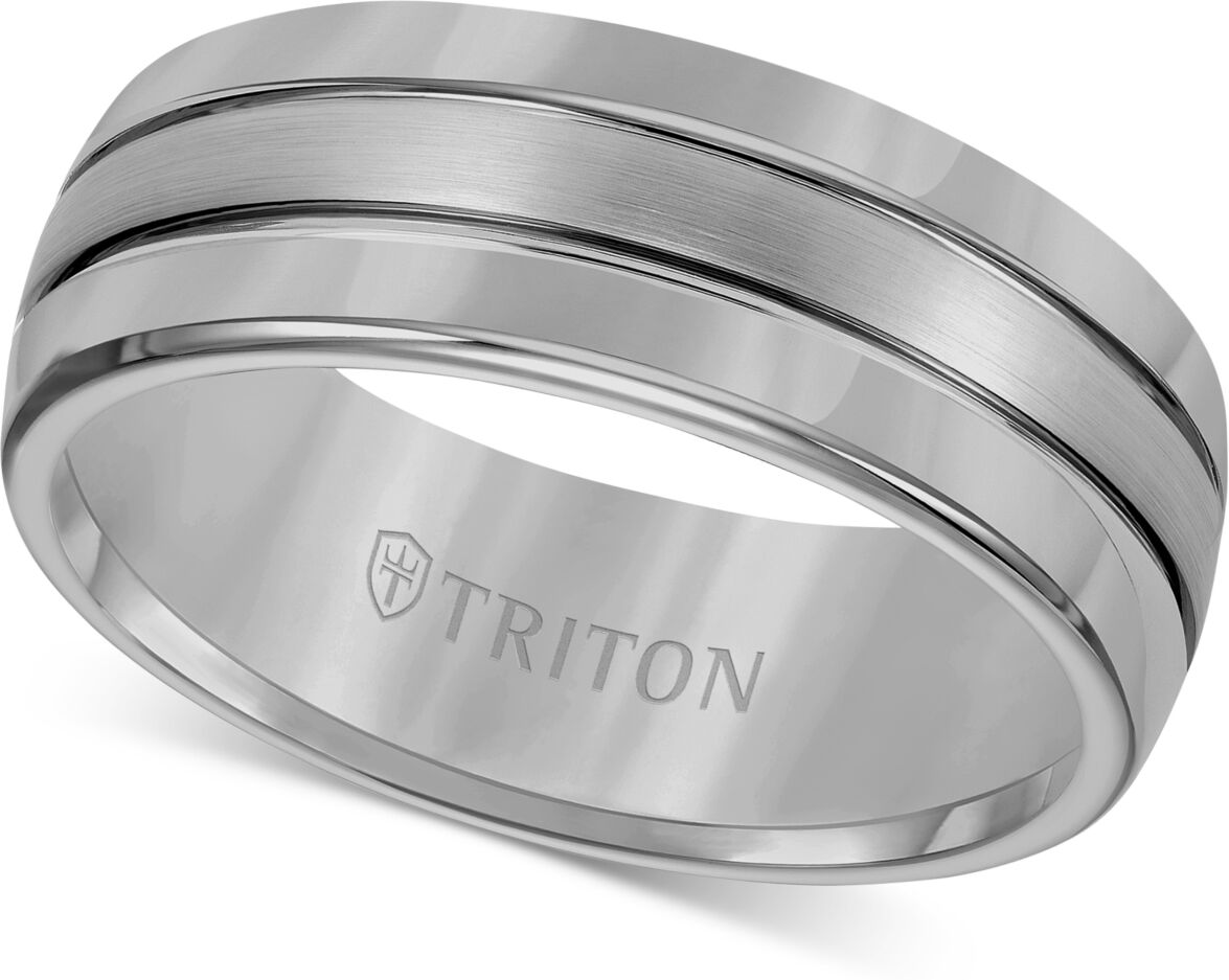 Triton Men's Ring, 8mm 3-Row Wedding Band in Classic or Black Tungsten - Tungsten