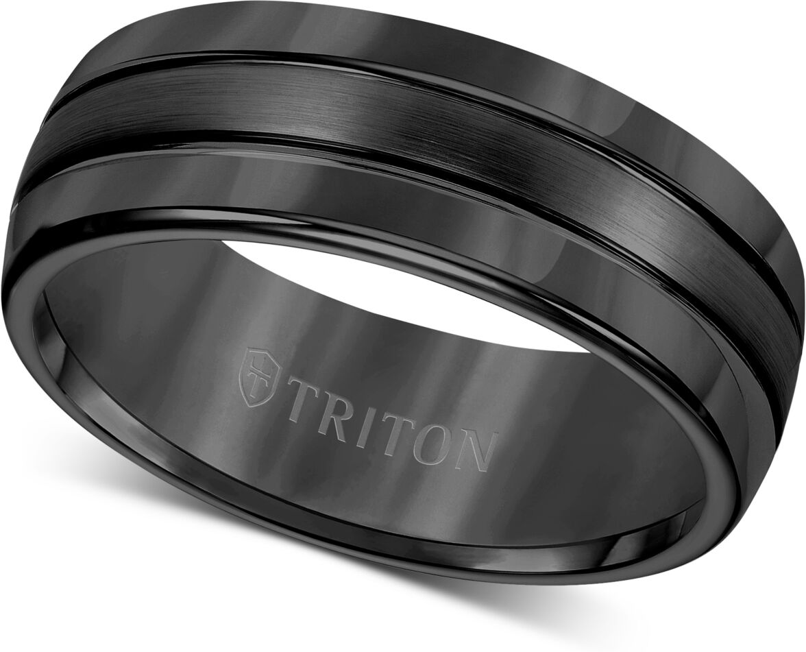 Triton Men's Ring, 8mm 3-Row Wedding Band in Classic or Black Tungsten - Black Tungsten