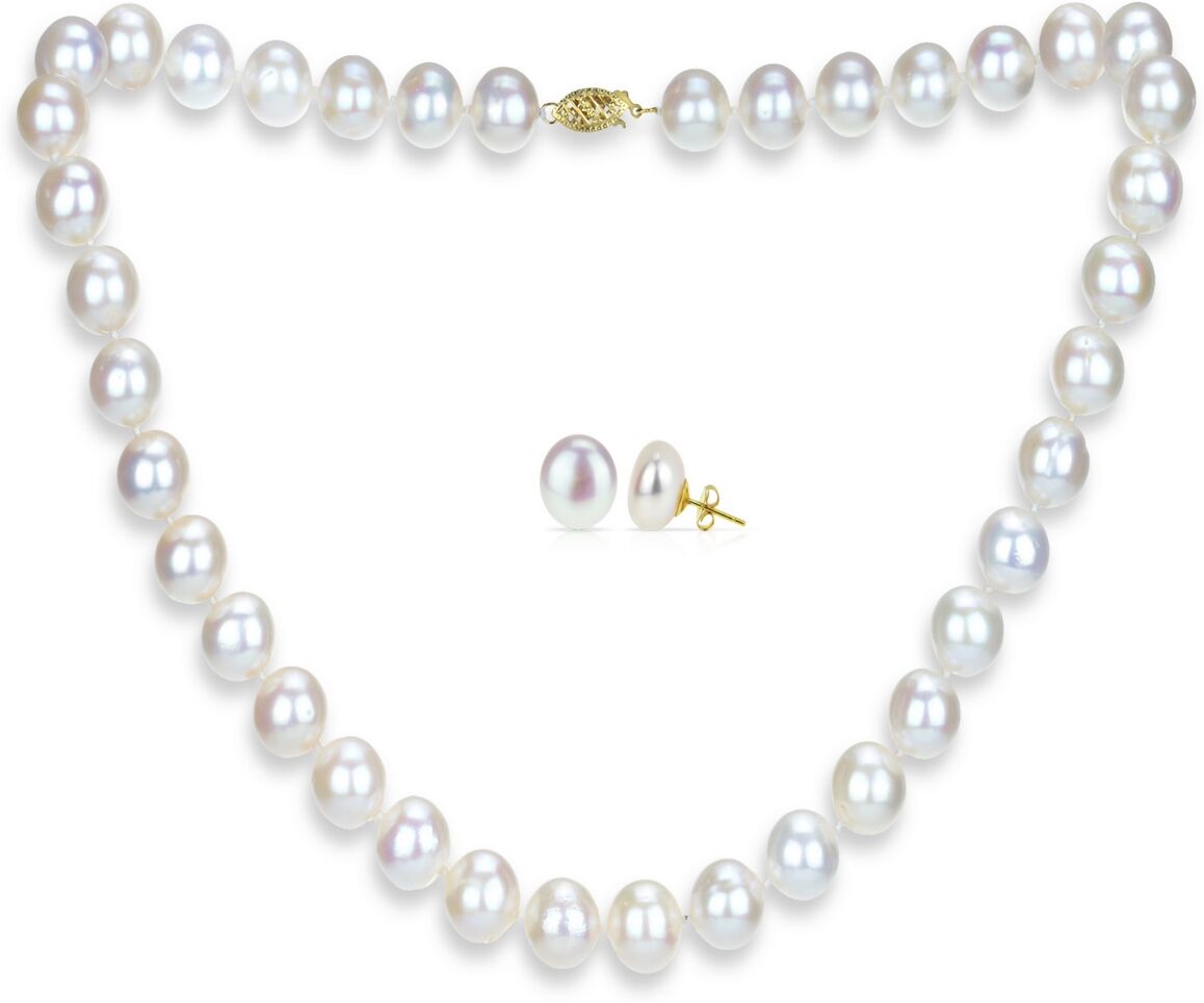 Macy's White Freshwater Cultured Pearl (11-11.5 mm) Strand Necklace and Stud Earrings Set in 14k Yellow Gold - K Yg