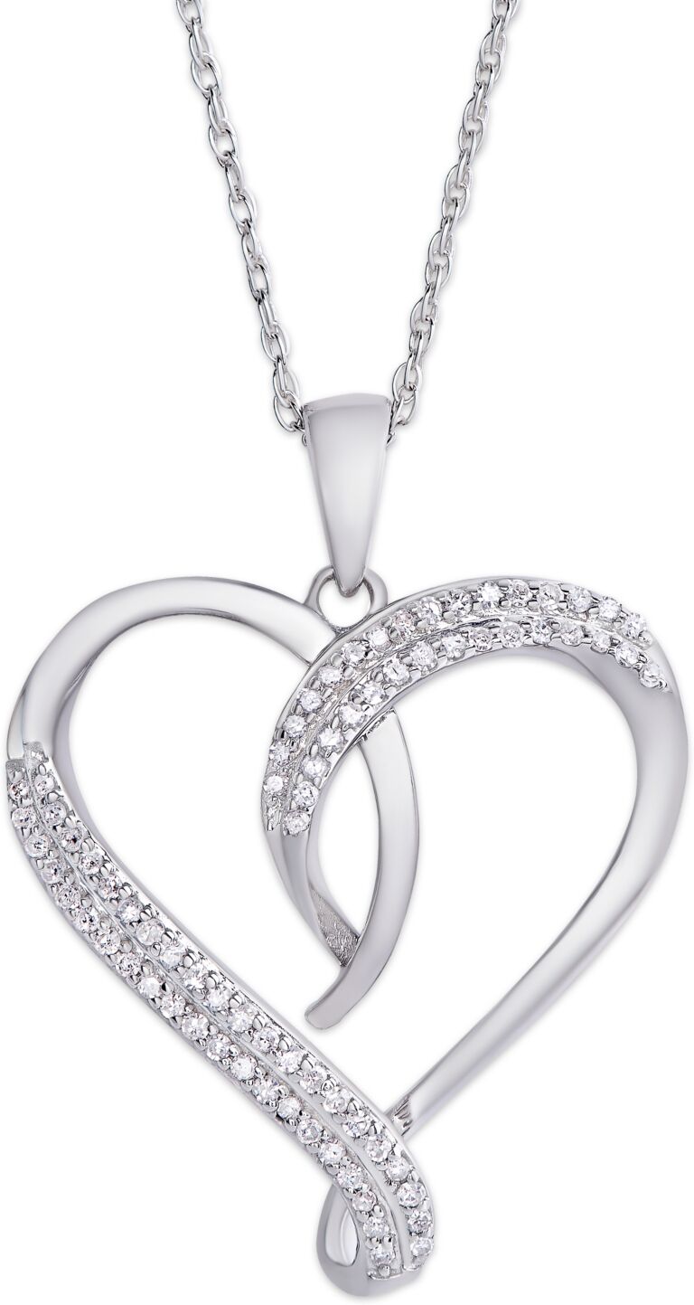 Macy's Diamond 1/4 ct. t.w. Heart Pendant Necklace in Sterling Silver - Silver