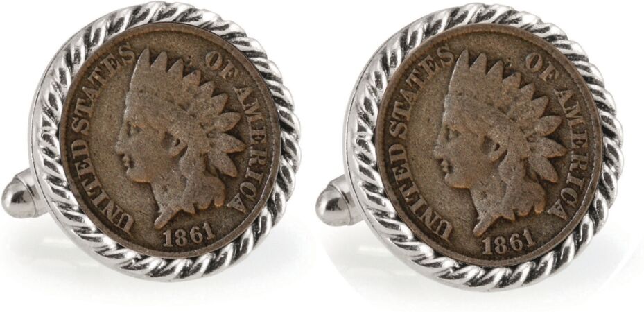 American Coin Treasures Civil War Indian Head Penny Rope Bezel Coin Cuff Links - Silver