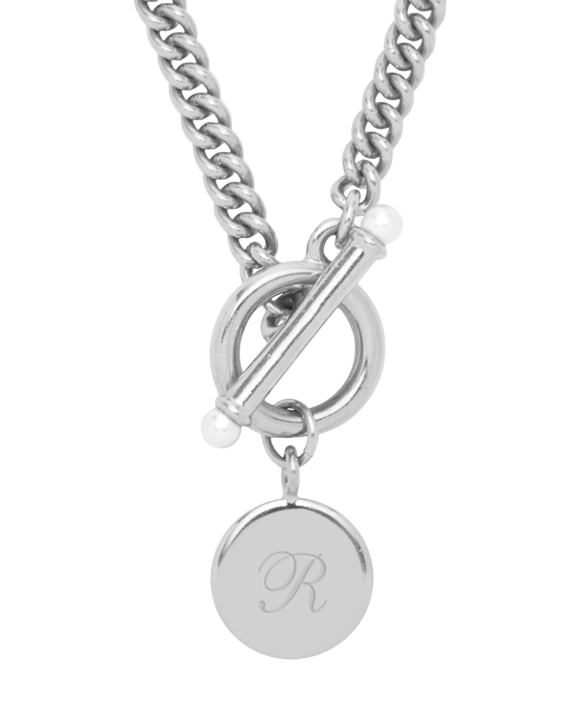 brook & york Stella Imitation Pearl Initial Toggle Necklace - Silver R