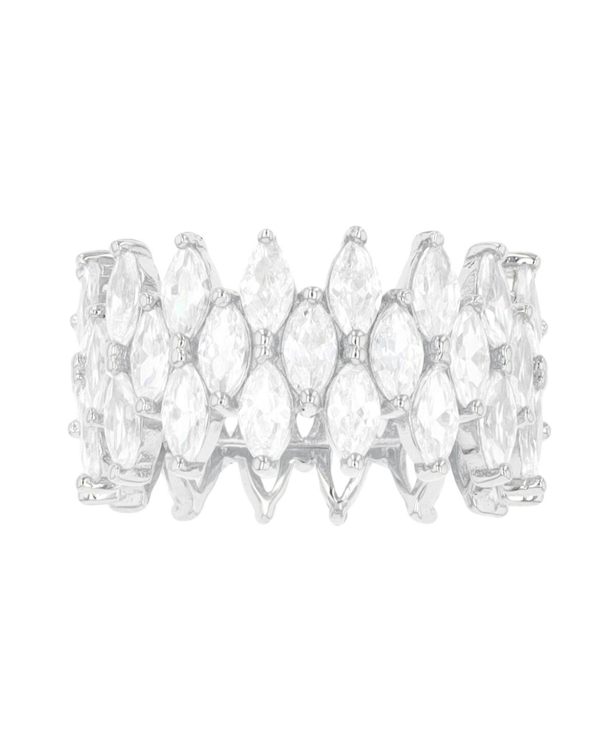 Macy's Cubic Zirconia 3-Row Marquise Cut Ring - Rhodium Plated Sterling Silver with Whit