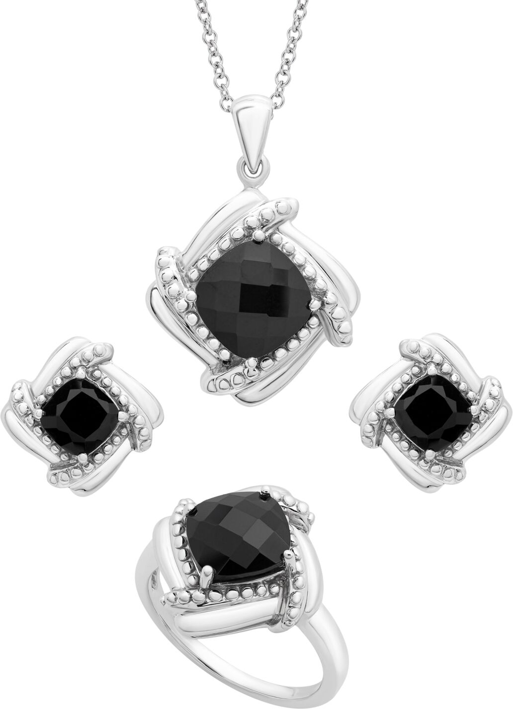 Macy's Onyx Box Set (Pendant, Earrings & Ring) in Sterling Silver - Sterling Silver