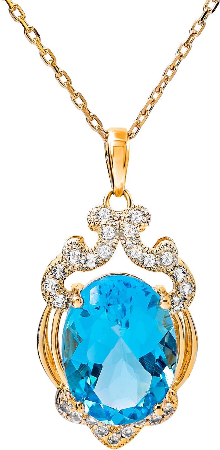 Macy's Blue Topaz (7 ct. t.w) Pendant Necklace in 14K Gold Plated Sterling Silver - Blue