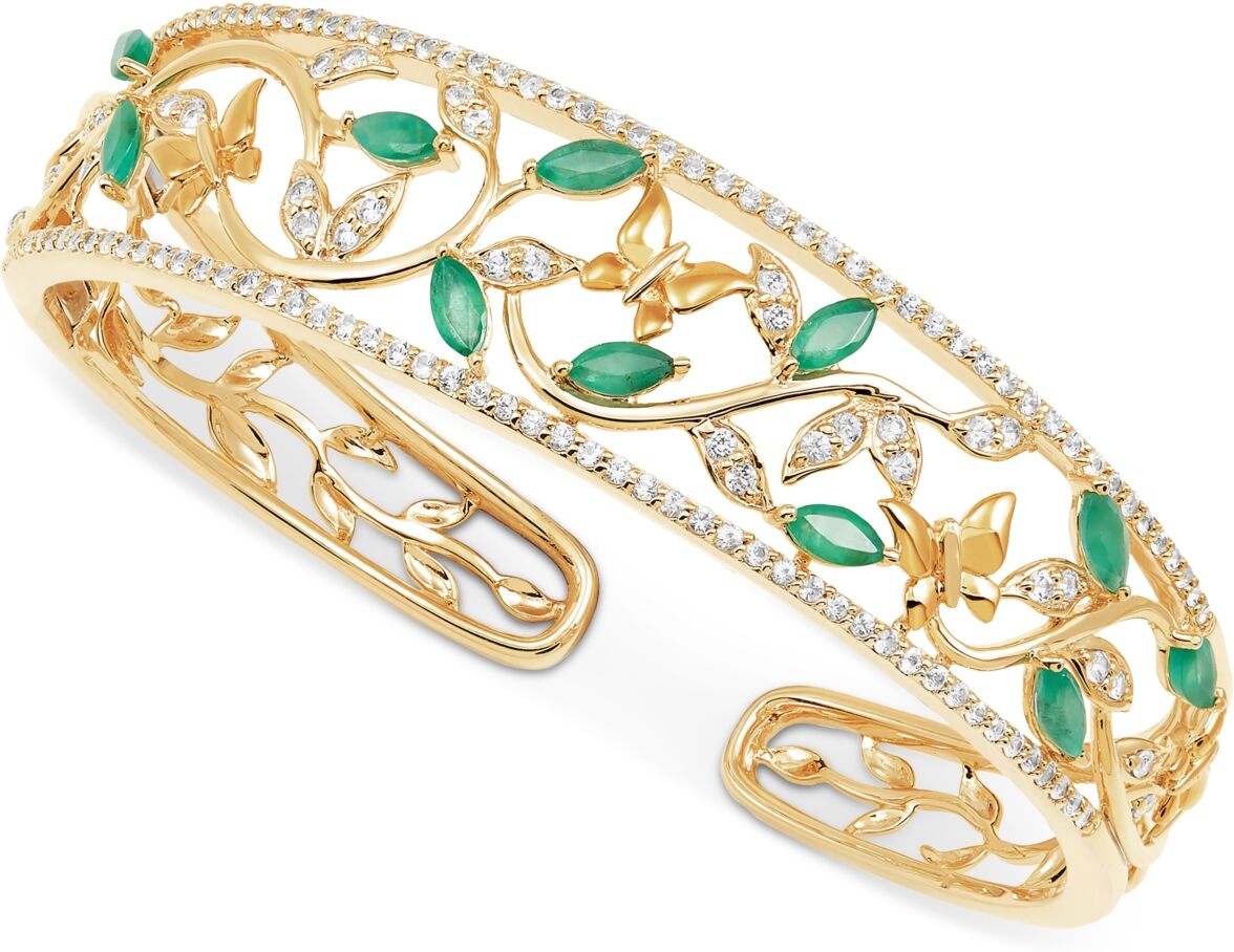 Macy's Emerald (1-7/8 ct. t.w.) & White Topaz (1-5/8 ct. t.w.) Openwork Cuff Bangle Bracelet in 14K Gold-Plated Sterling Silver - Emerald