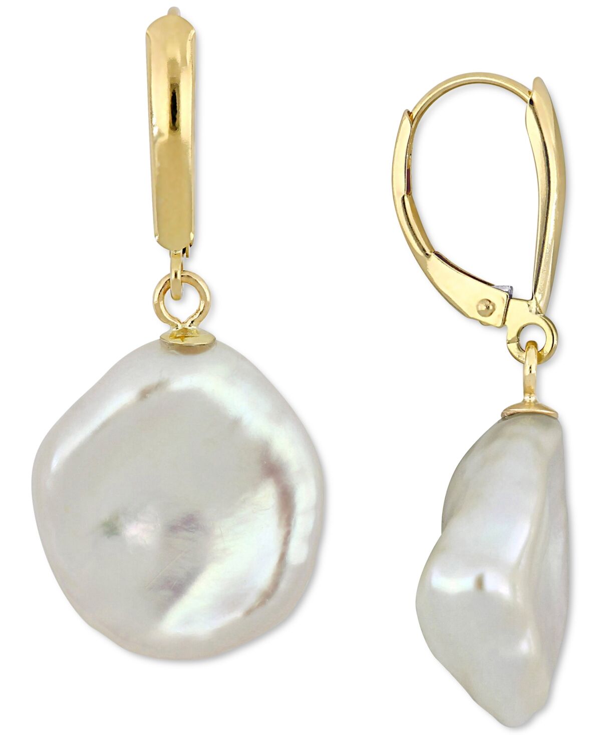 Macy's Cultured Freshwater Coin Pearl (16mm) Leverback Drop Earrings in 14k Gold - Gold