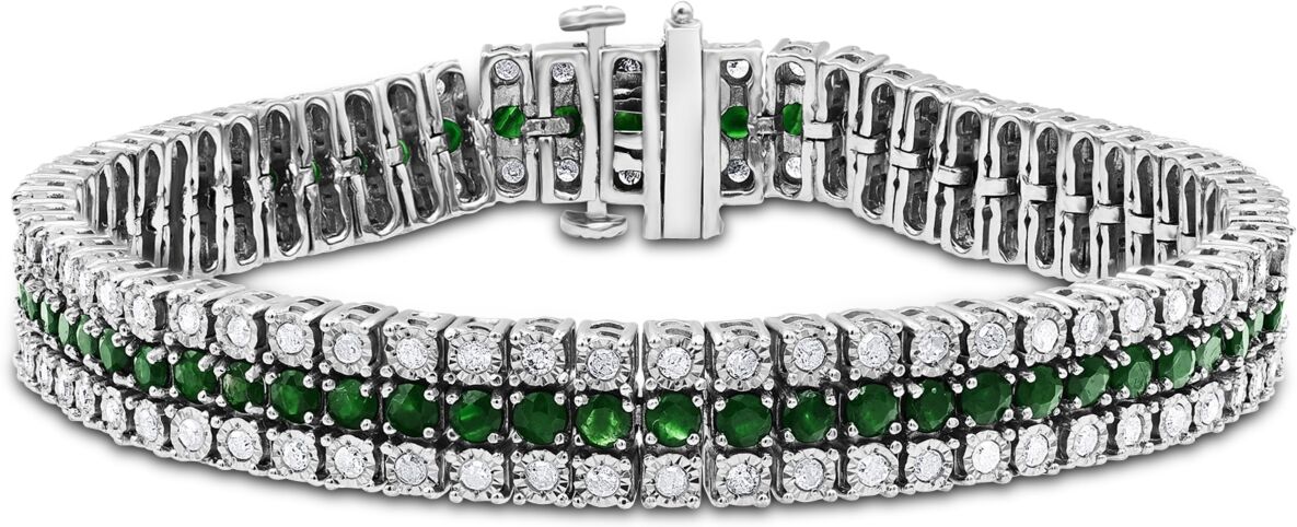 Macy's Sapphire (6 ct. t.w.) & Diamond (2 ct. t.w.) Triple Row Tennis Bracelet in Sterling Silver (Also in Emerald & Ruby) - Emerald