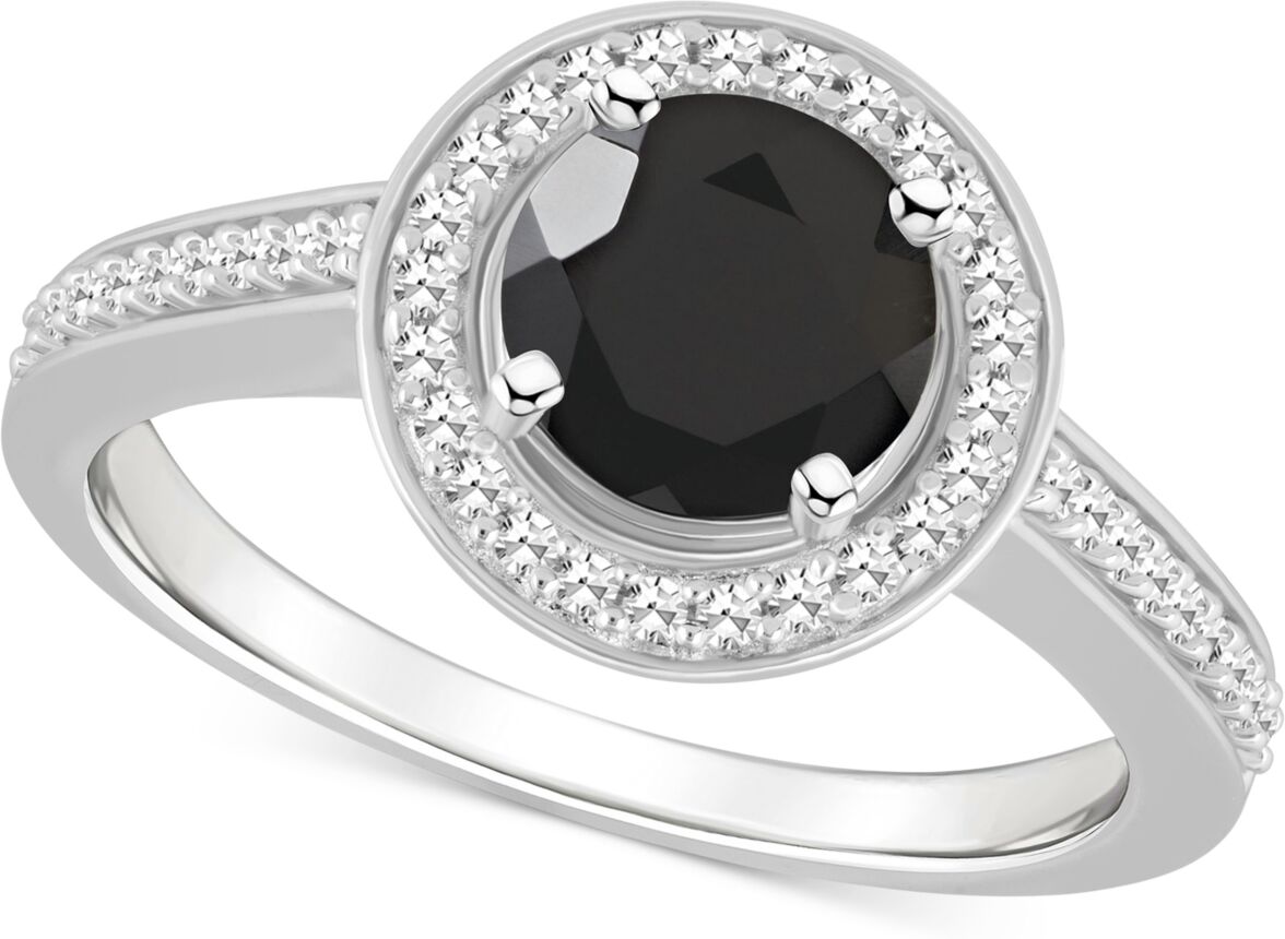 Macy's Cultured Freshwater Pearl & Diamond (1/5 ct. t.w.) Halo Ring in Sterling Silver (Also in Onyx, Labradorite & Turquoise) - Onyx