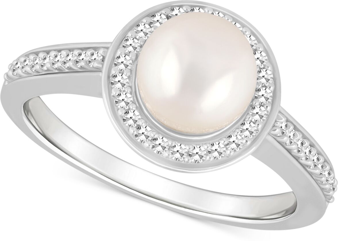 Macy's Cultured Freshwater Pearl & Diamond (1/5 ct. t.w.) Halo Ring in Sterling Silver (Also in Onyx, Labradorite & Turquoise) - Pearl