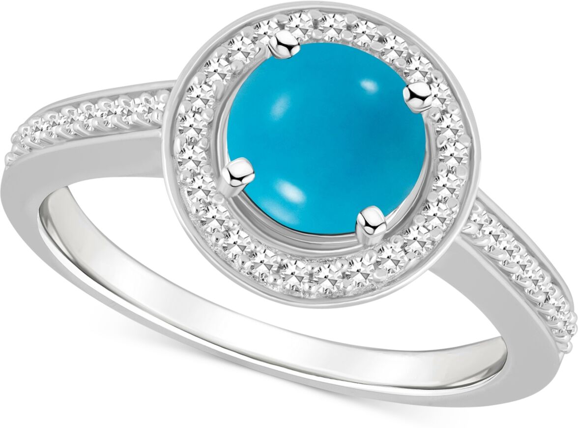 Macy's Cultured Freshwater Pearl & Diamond (1/5 ct. t.w.) Halo Ring in Sterling Silver (Also in Onyx, Labradorite & Turquoise) - Turquoise