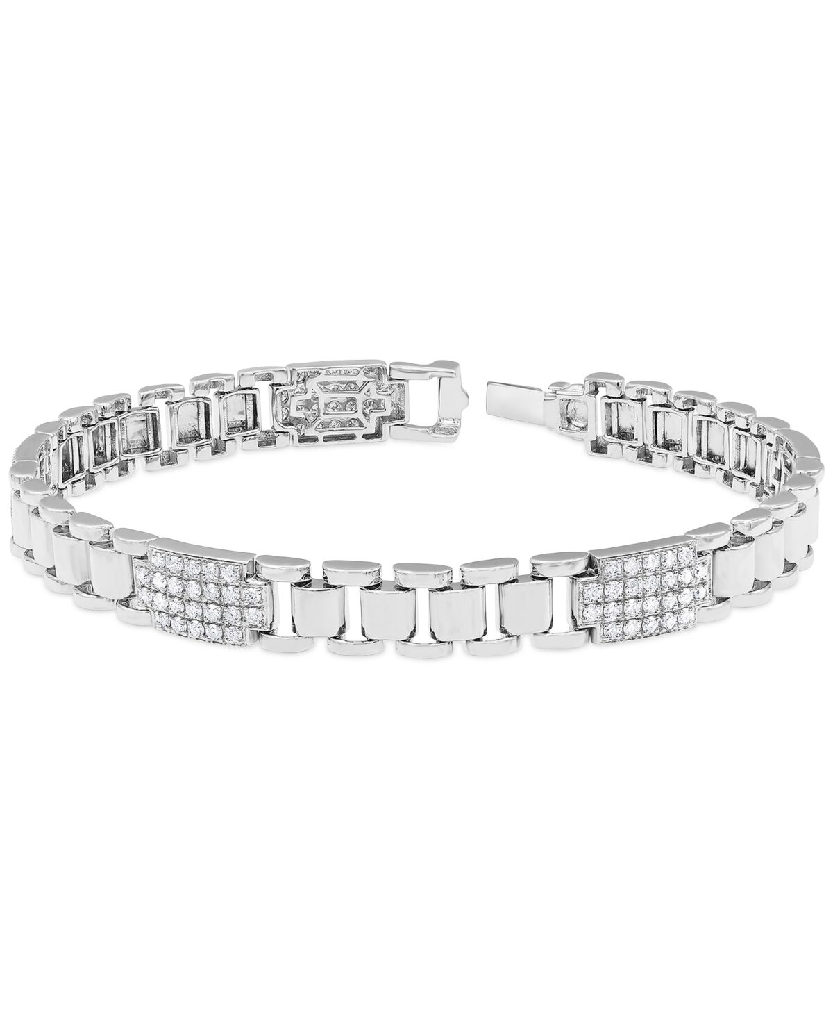 Macy's Men's Diamond Cluster Wide Link Chain Bracelet (2 ct. t.w.) in 10k White Gold - White Gold