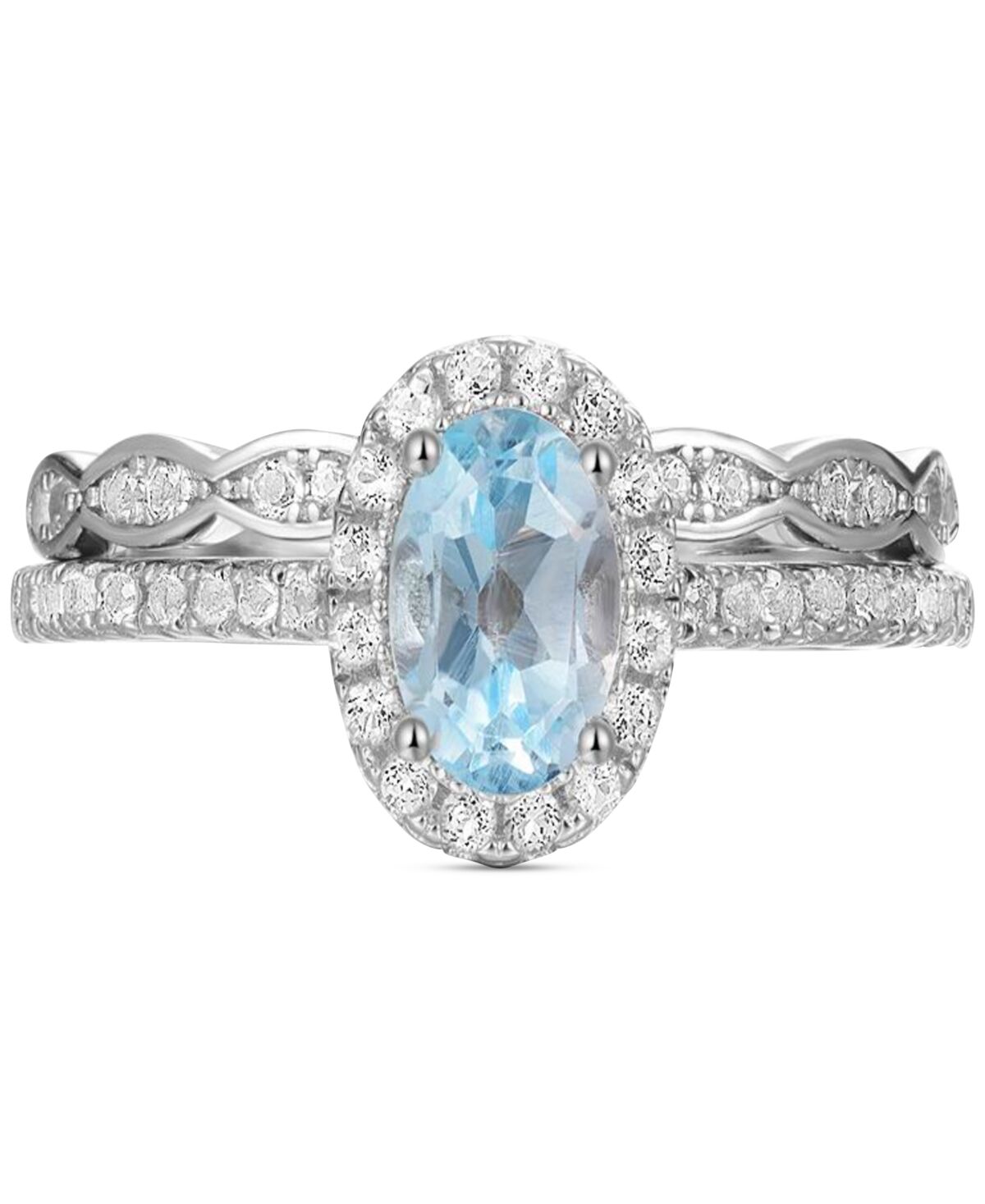 Macy's 2-Pc. Set Sky Blue Topaz (1 ct. t.w.) & White Topaz (1/4 ct. t.w.) Halo Ring & Fitted Band in Gold-Plated Sterling Silver (Also in Amethyst) - BLUE TO