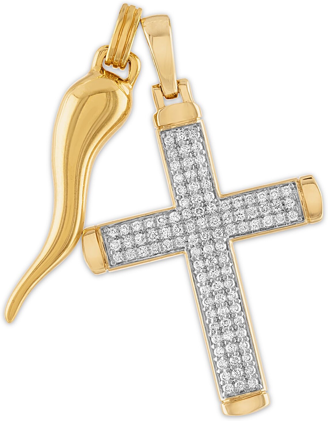 Esquire Men's Jewelry 2-Pc. Set Cubic Zirconia Cross and Horn Pendants in 14k Gold-Plated Sterling Silver, Created for Macy's - Gold Over Silver