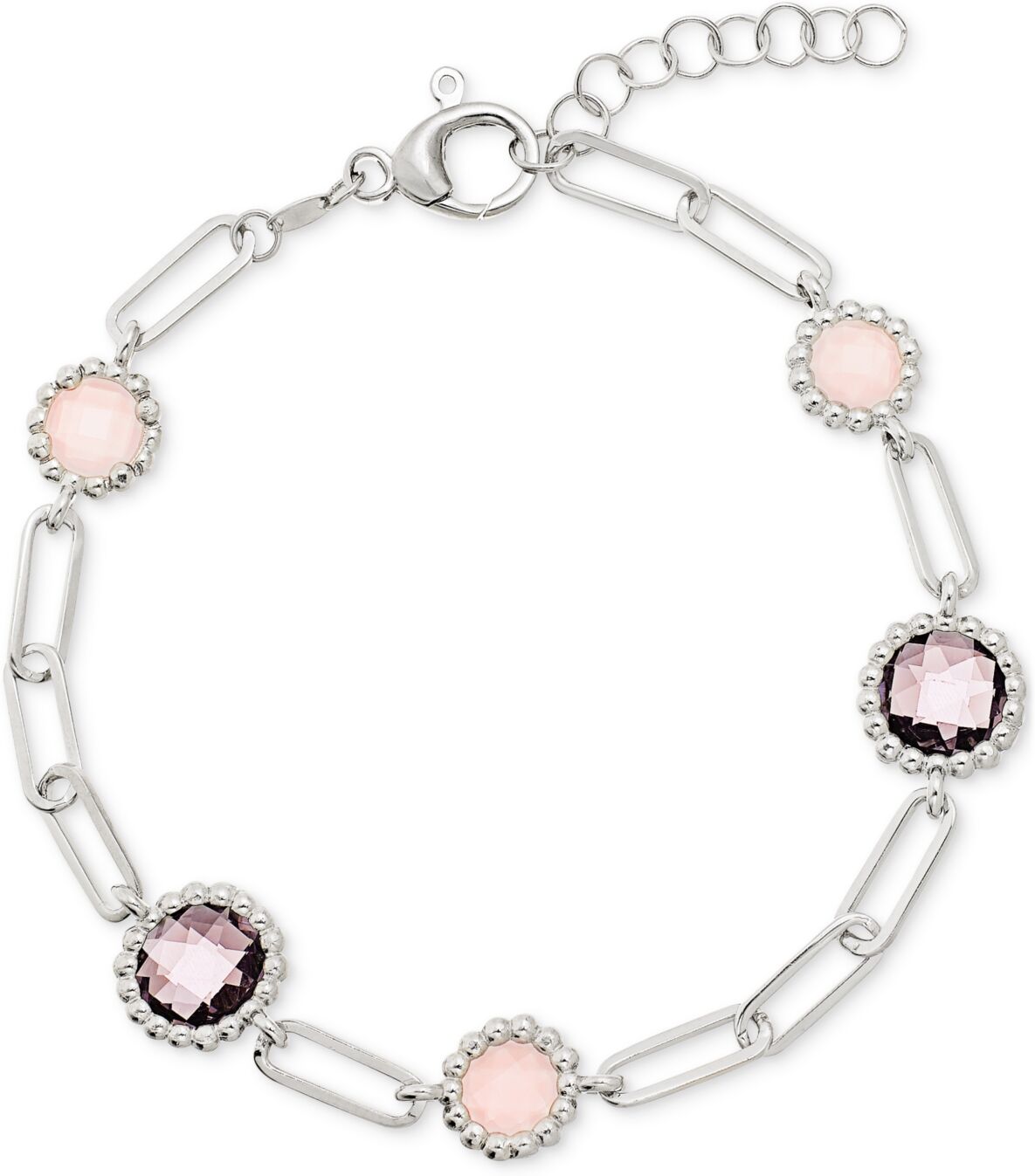 Macy's Amethyst (3 ct. t.w.) & Rose Quartz (2-1/4 ct. t.w.) Paperclip Link Bracelet in Sterling Silver - Multi-Gemstone