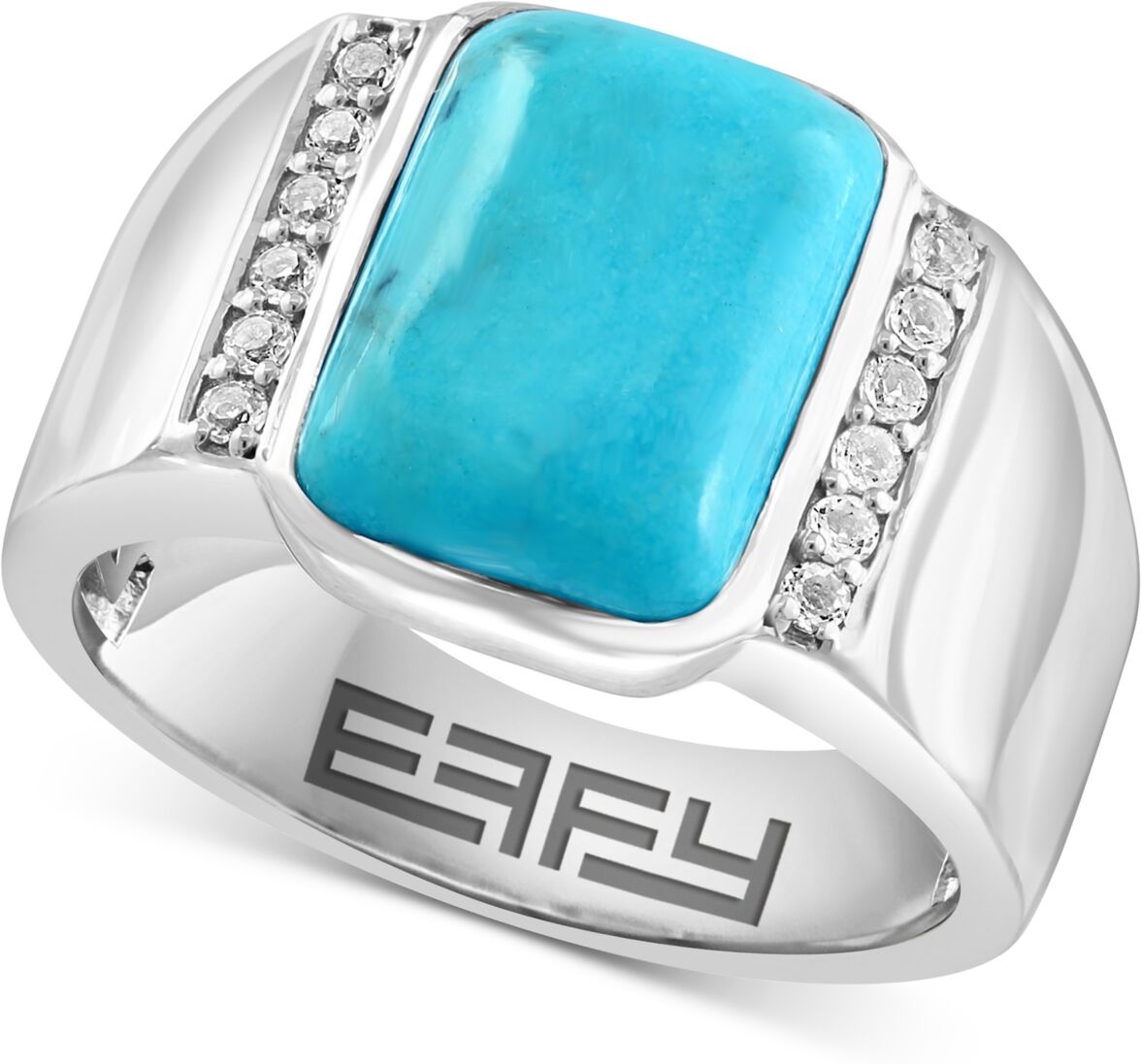 Effy Collection Effy Men's Turquoise & White Topaz (1/4 ct. t.w.) Ring in Sterling Silver - Silver