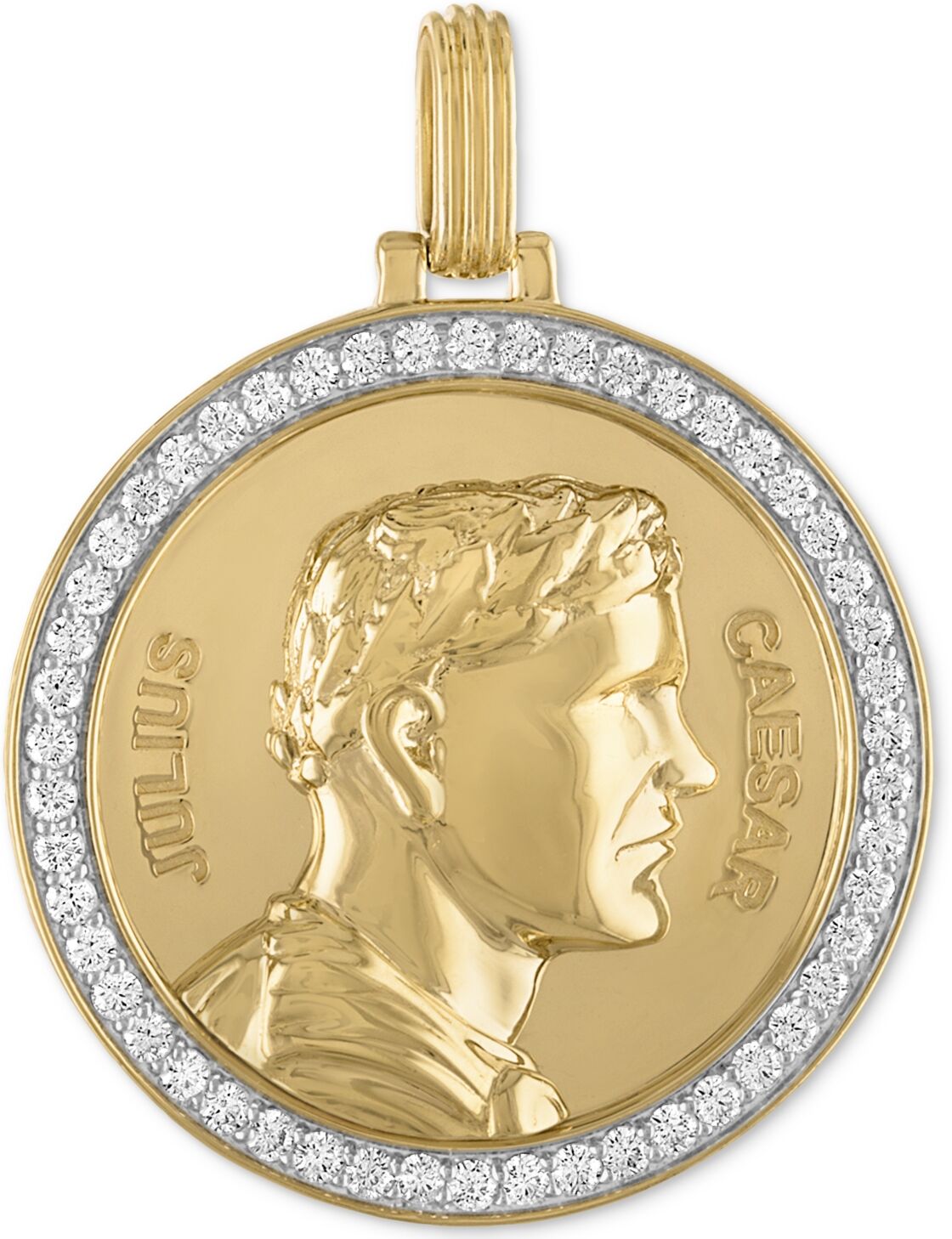 Esquire Men's Jewelry Cubic Zirconia Julius Caesar Coin Pendant in Sterling Silver & 14k Gold-Plate, Created for Macy's - Gold Over Silver