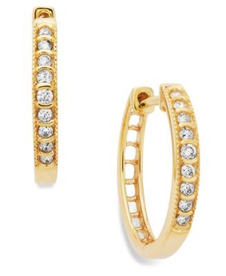 Macy's Diamond Mini Hoop Earrings In 10k White Or Yellow Gold 1 6 Ct. T.W.