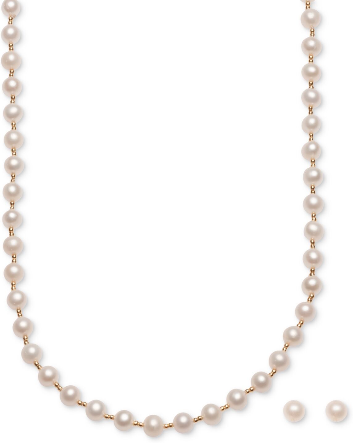 Macy's 2-Pc. Set Cultured Freshwater Pearl (6mm) Beaded Collar Necklace & Stud Earrings in 18k Gold-Plated Sterling Silver - Gold Over Silver