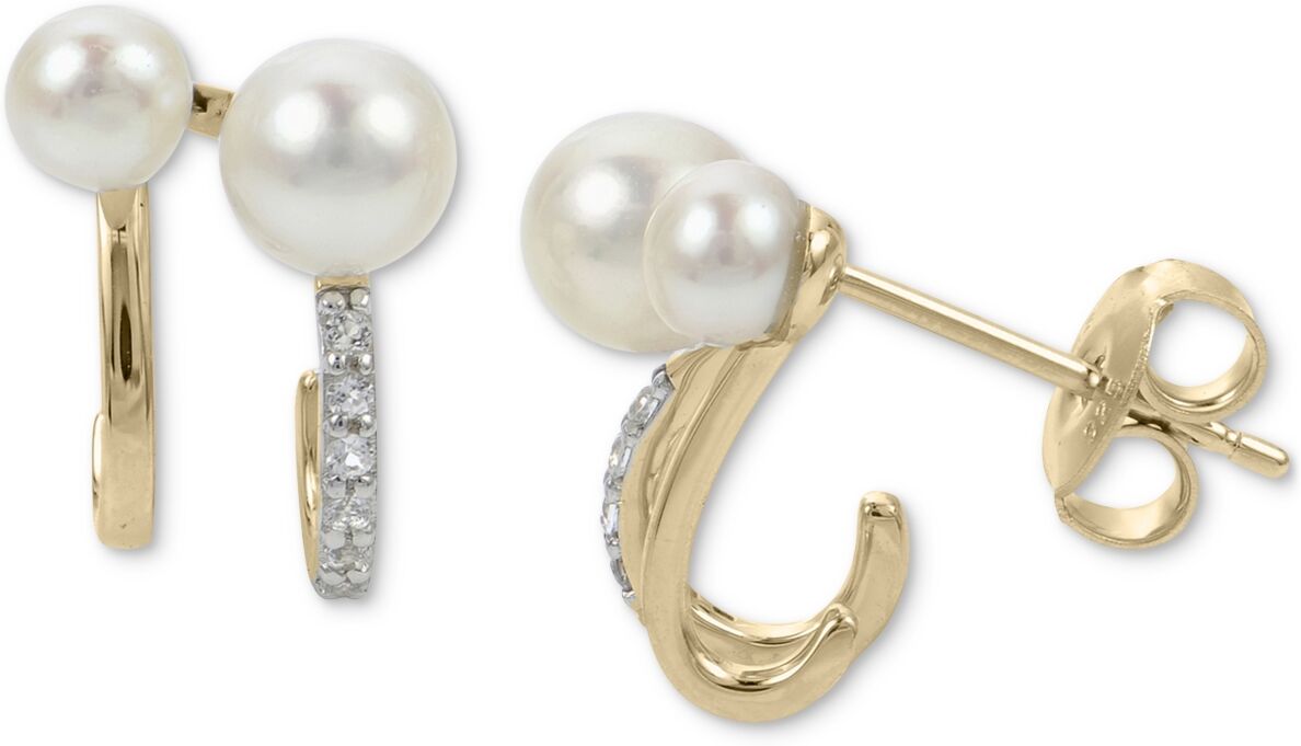 Macy's Cultured Freshwater Pearl (3-1/2 5mm) & Lab-Created White Sapphire (1/10 ct. t.w.) Curved Stud Earrings in 14k Gold-Plated Sterling Silver - Gold