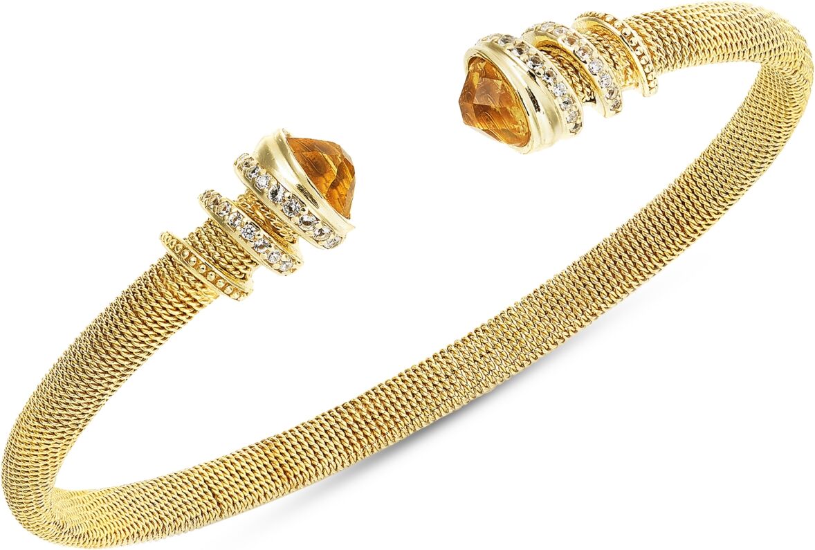 Macy's Citrine (1-3/4 ct. t.w.) & White Topaz (3/8 ct. t.w.) Cuff Bangle Bracelet in 14k Gold-Plated Sterling Silver - Citrine