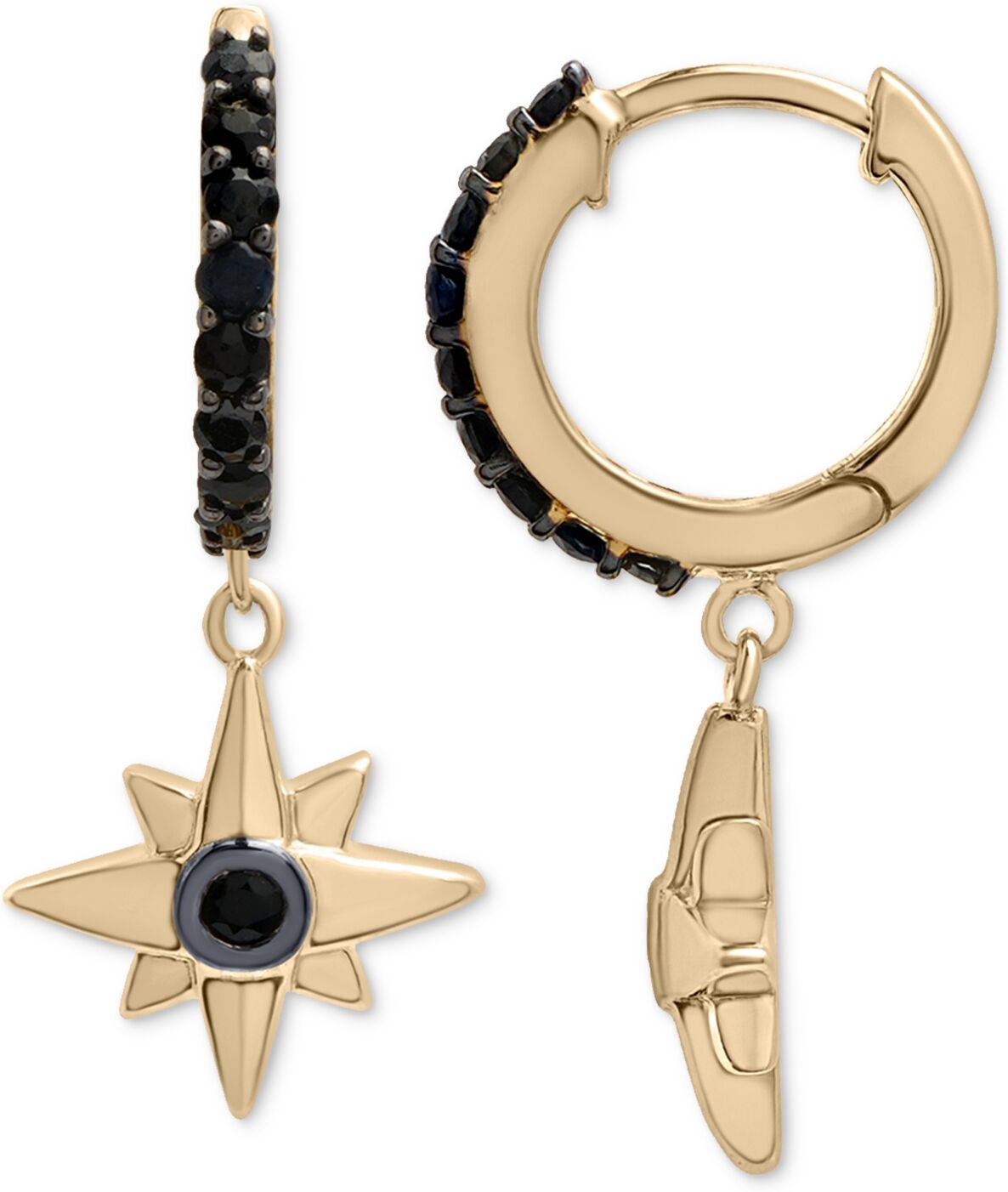 Macy's Onyx Star Dangle Huggie Hoop Earrings in 14k Gold-Plated Sterling Silver - Onyx