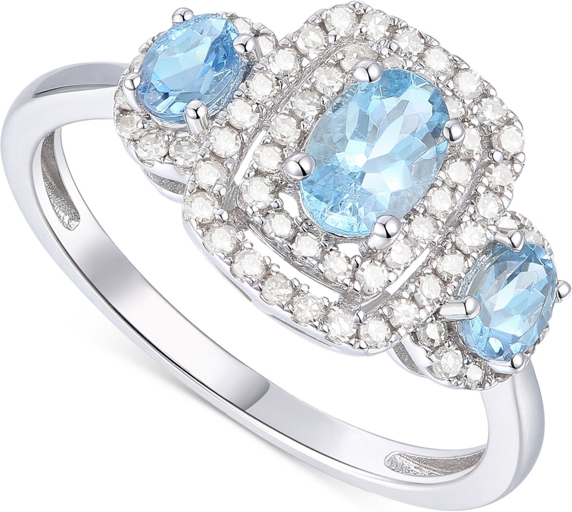 Macy's Santa Maria Aquamarine (7/8 ct. t.w.) & Diamond (1/3 ct. t.w.) Three Stone Halo Ring in 14k White Gold - Aquamarine