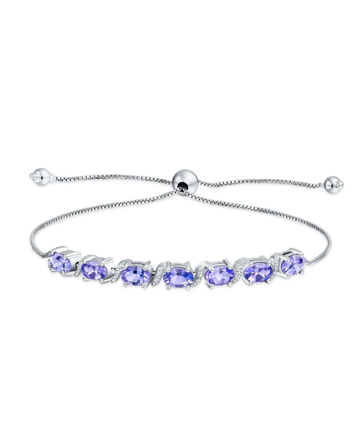 Bling Jewelry Natural 9.25 Ctw Gemstones Zircon Accent Lavender Purple Tanzanite Bolo Tennis Bracelet for Women Adjustable 7-8 Inch .925 Sterling Silver - Lavender