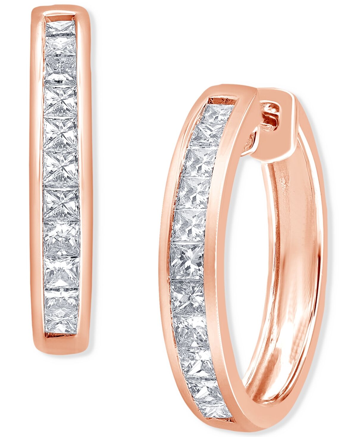 Macy's Diamond Princess Small Hoop Earrings (1 ct. t.w.) in 14k Rose Gold - Rose Gold