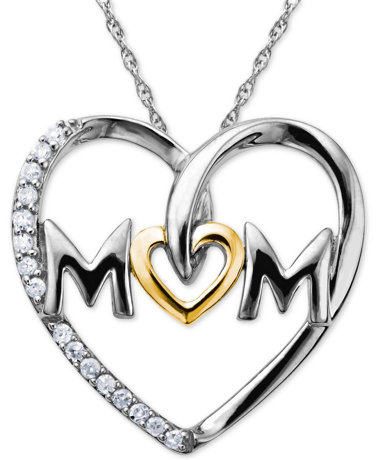Macy's Mom Diamond Heart Necklace in Sterling Silver and 14k Gold (1/10 ct. t.w.) - Silver/Gold